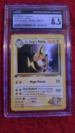 pokemon Lt. Surges Raichu (1st edition) 28 Cgc 8.5