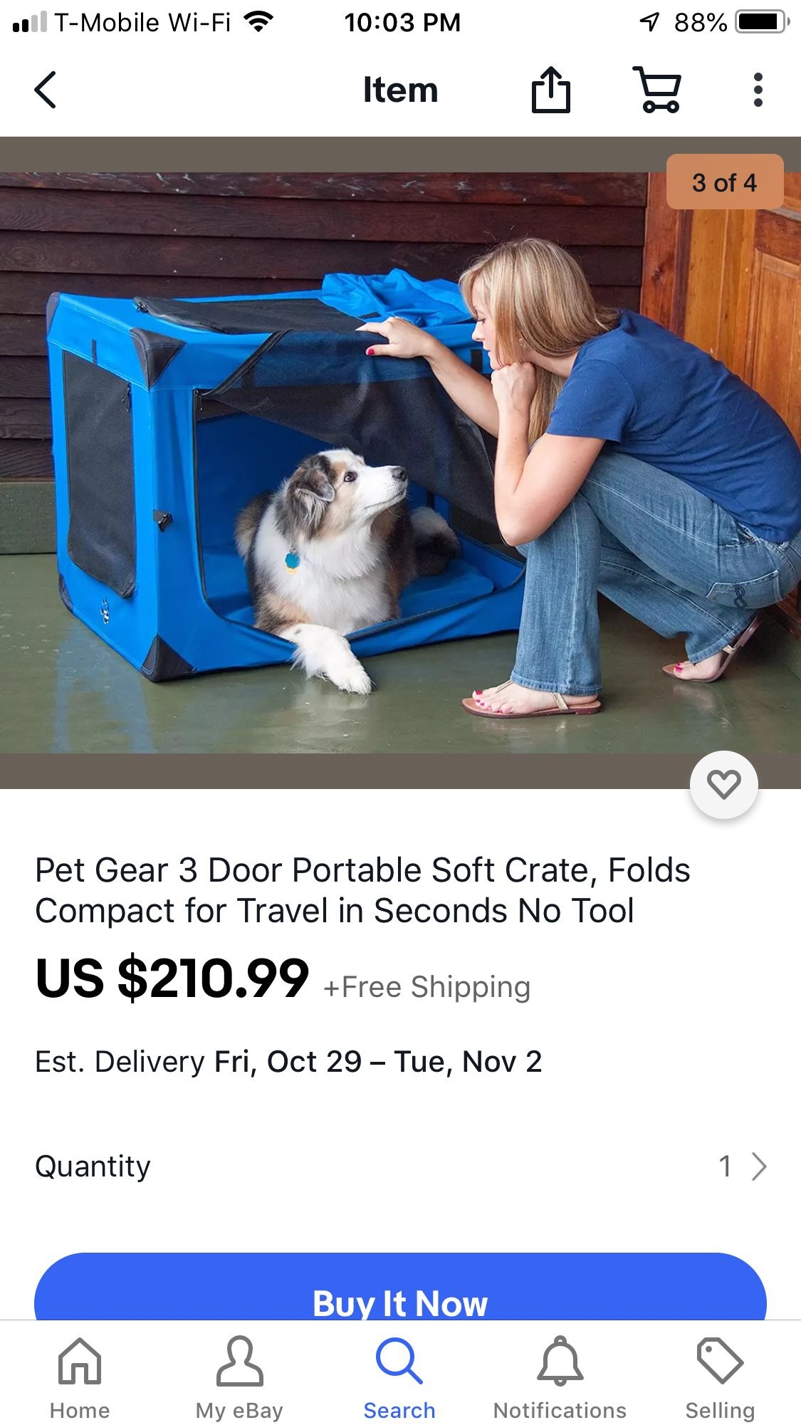 Pet Gear 3 Door Portable Soft Crate, Folds Compact for Travel in Seconds No Tool