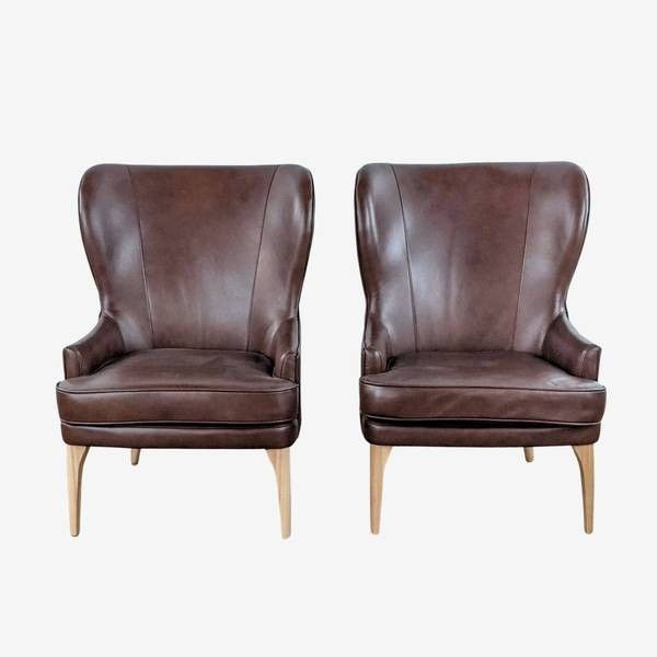 Pair of Leather Wingback Chairs