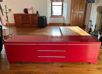Red IKEA “Besta Burs” TV Bench Stand 70.5”