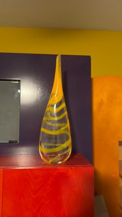 Yellow and clear glass vase