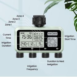 Watering Timer 4 Zone, Sprinkler Timer,Programmable Garden Outdoor Hose Faucet Timer with Rain Delay/Manual/Automatic Watering System,Water Hose Irrig