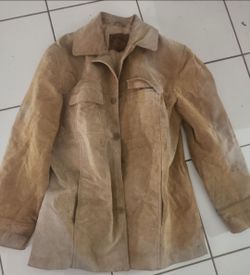 Tan Suede Leather Button-Up Jacket