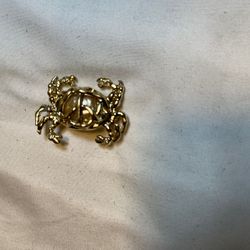 Gold Tone & Faux Pearl Crab Brooch