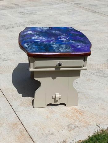 Small Lane white with multicolor epoxy top end side or accent table solid wood 21.5H x 24”L x 27”W