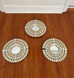 SET OF 3! Plastic Metal “Look” Mirrored Glam Retro Gold Round Wall Art