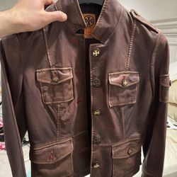 Tory Burch Military-Inspired Brown Leather Jacket