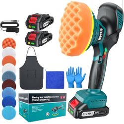 Cordless Buffer Polisher - 6 inch Car Polisher with 2pcs 21V 2000mAh Lithium Battery and 13 PCS Attachments, Car Buffer Polisher 6 Variable Speed 5500