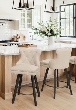 2X Light Beige Gray 26” swivel faux leather barstools