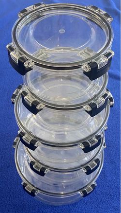 5 Round Clear Plastic Containers with Locking Lids – Set of 5