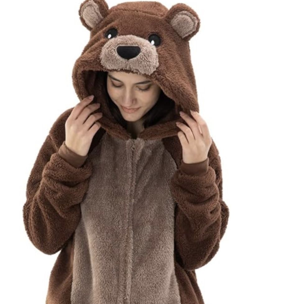 COSUSKET Snug Fit Unisex Adult Onesie Pajamas Flannel Cosplay Brown Bear XL NWOT