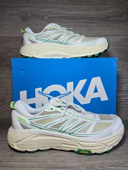Men's 13 Hoka U Mafate Speed 2 Trail Shoes White/Green Vibram Sole 1126851 WTFR