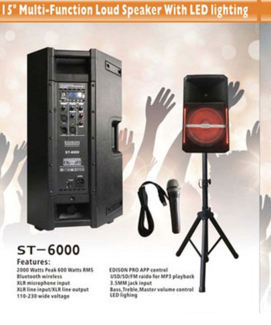 Edison Professional ST6000 15” 2000 W (600 W RMS) BT PA Speaker with