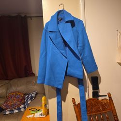 ANN TAYLOR Loft Coat Blue Pea Coat Jacket Open Front Belted Size Small