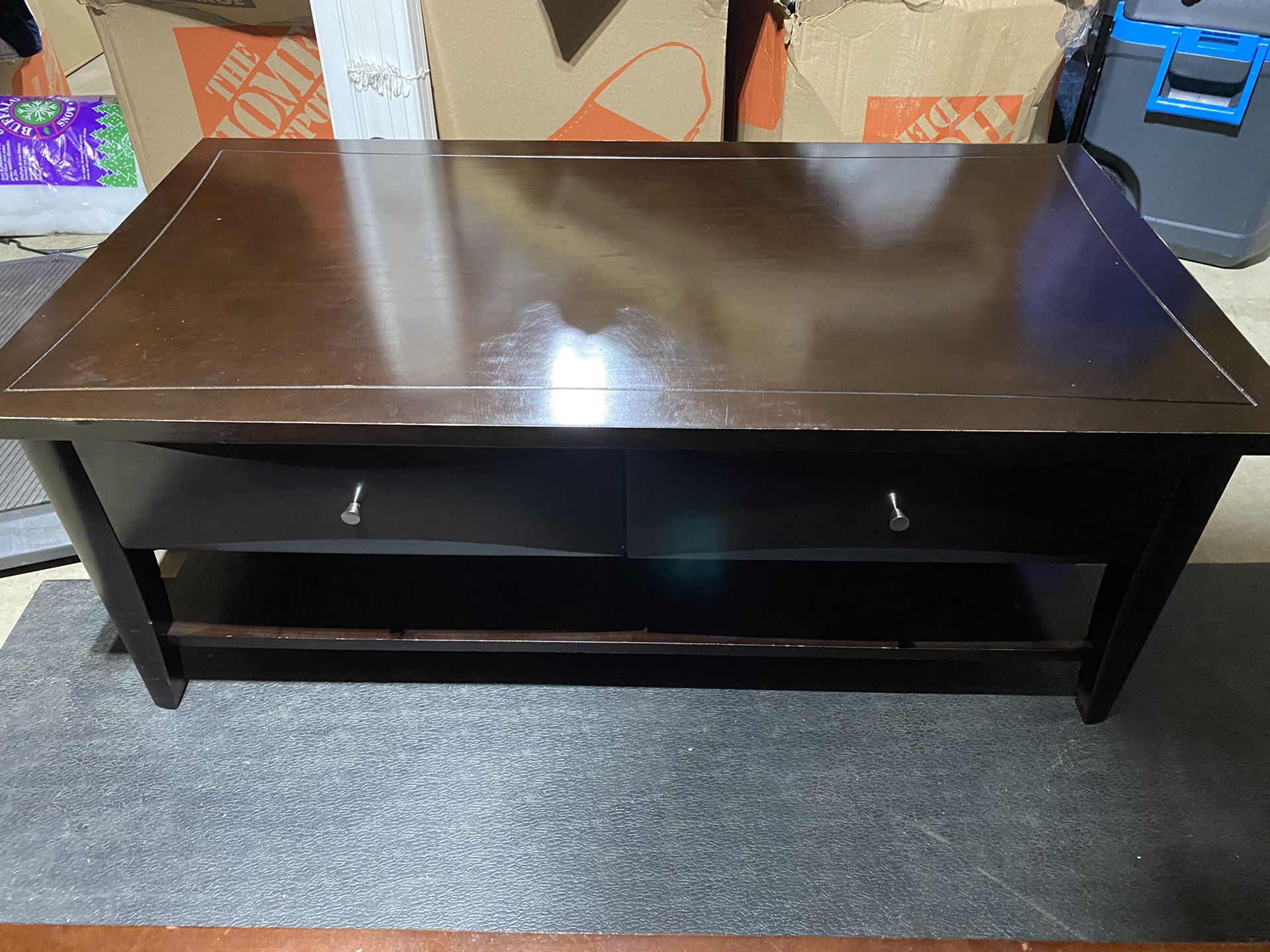 Dark Brown Coffee Table with Two Medium Sized Drawers