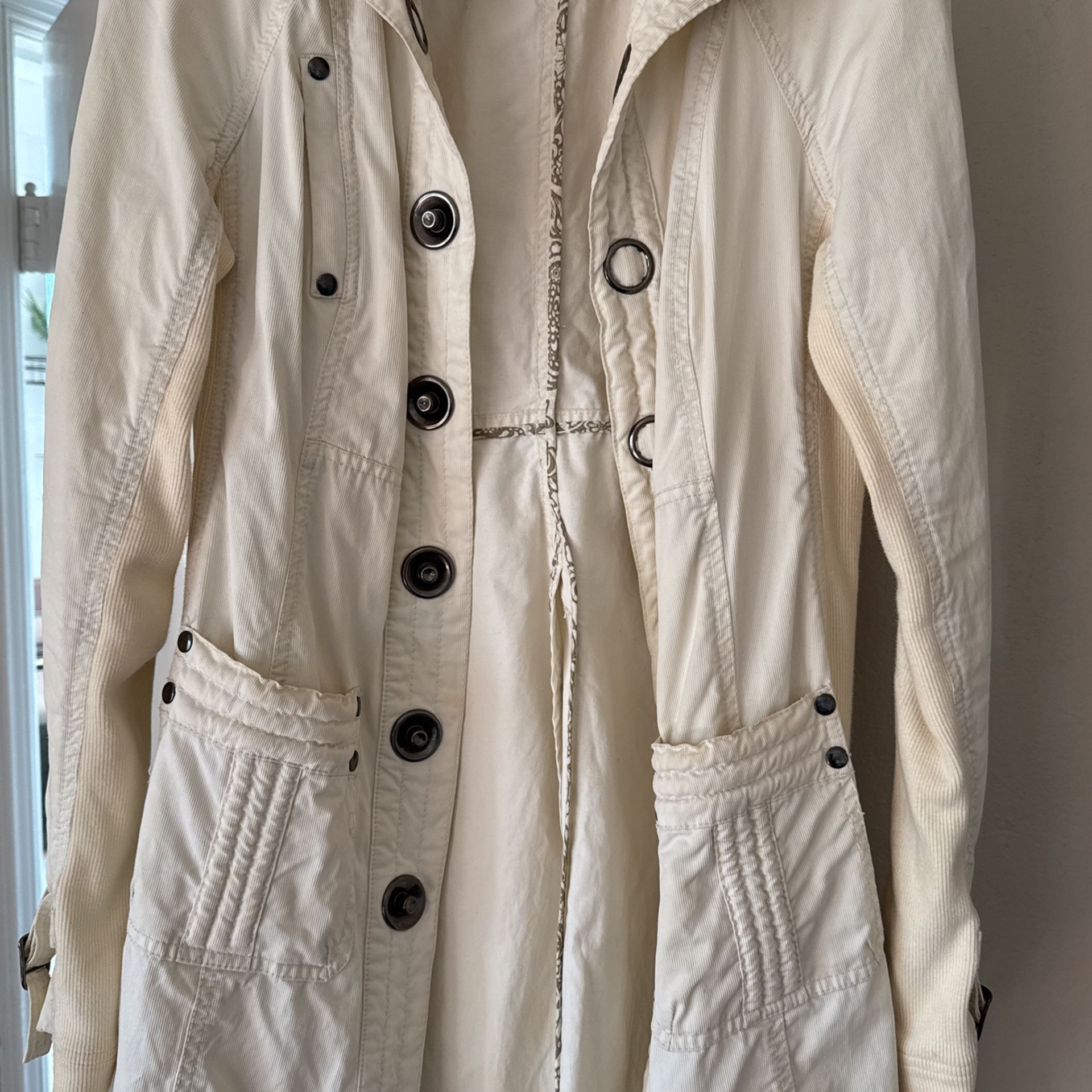 Free People Off White Corduroy Trench Coat Size Small 
