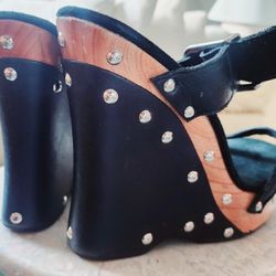 GORGEOUS RARE WOOD LEATHER PLATFORM WEDGES