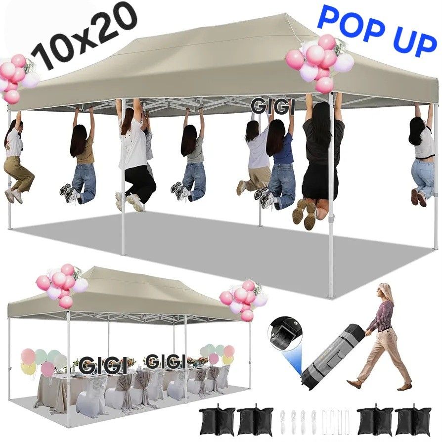 10x20 Pop up Canopy Tent for Parties, Easy Setup Tent S@ Outdoor Commercial Instant Gazebo for Wedding Event, with Roller Bag