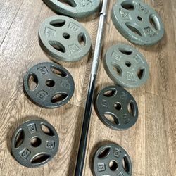 NEW CONDITION: 6 ft Steel Standard Barbell With CAP Weight Plates: 25s, 10s, 5s & 3s ( Total: 106 lbs)