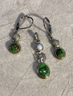 Green Tourquise. Sterling Silver. Pendant And Earrings. Can Be Sold Separate. $25 Each.  See My Page For Separate Items 