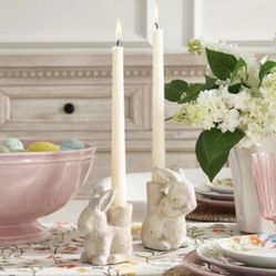 Brand New Pottery Barn Rustic Bunny Candle Holders