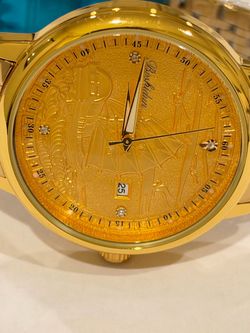 Gold-Tone Dress Watch with Engraved Dial