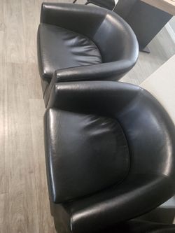 Black Leather Barrel Accent Chairs – Set of 4