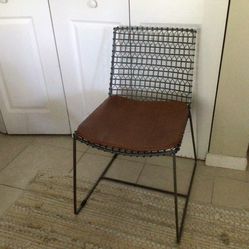 Crate & Barrel Tig Metal Dining Chair With Leather Cushion MSRP $268.00
