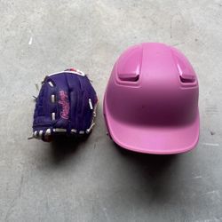 Softball mitt and Helmet