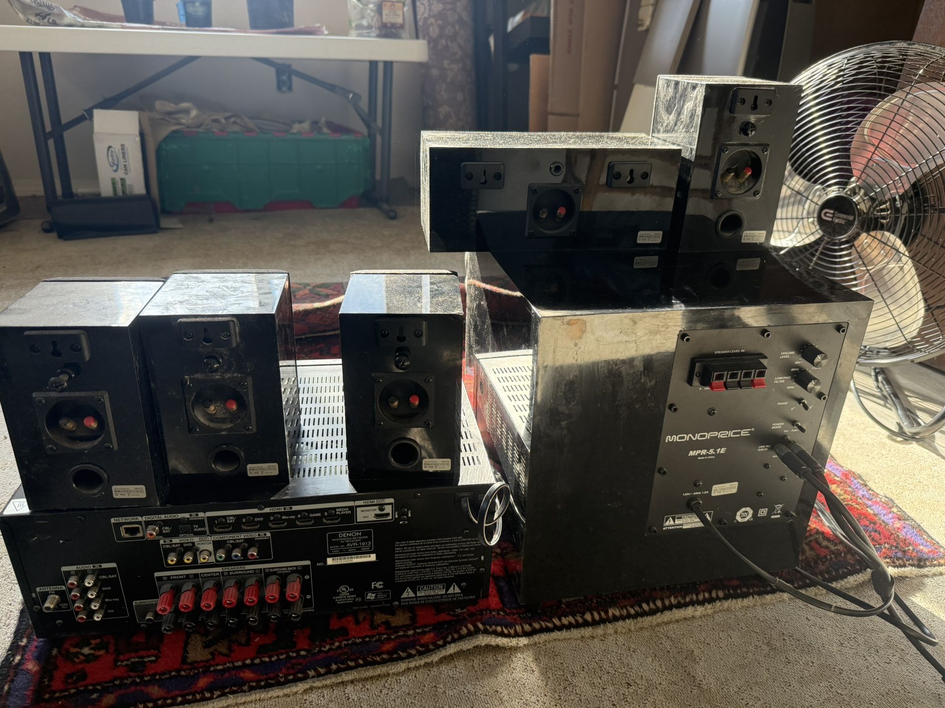 Denon 5.1 Home Theater System – Receiver + Subwoofer + 5 Speakers (7-Piece Set) 