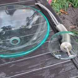 Bathroom Glass Faucet And Sink Vessel