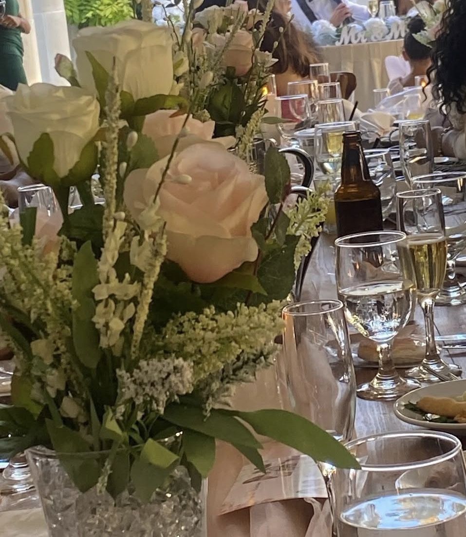 Vases, Jewels, Faux Flowers & Sign, Candles