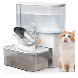 Wireless Cat Water Fountain No Filters, Wastewater Separation, FEELNEEDY Stainless Steel Bowl, 3.5L Pet Water Fountain for Cats & Dogs Dispenser, Whit