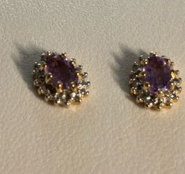 18K Gold Over Sterling Silver Genuine Gemstone Halo Stud Earring Set 3 Pairs