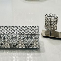 Set Of Three Crystal Candle Holders 