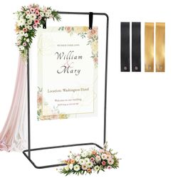 Wedding Sign Holder, 68”x31”x 20” Adjustable Black Welcome Sign Stand with Leather Sign Hanging Straps, Sign Rack,Heavy Duty Easel for Valentines Day,