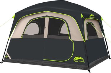 Happy Travel Tent 6 Person Blackout Camping Tent, Portable Easy Setup Cabin Tents with Dark Space Design, Light Blocking Tent with Top Rainfly for Out