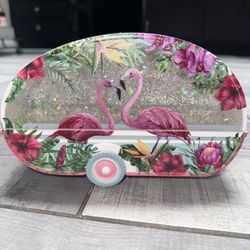 Flamingo Tropical Glitter Light Up Crystal Water Snow Globe Trailer Night Light 