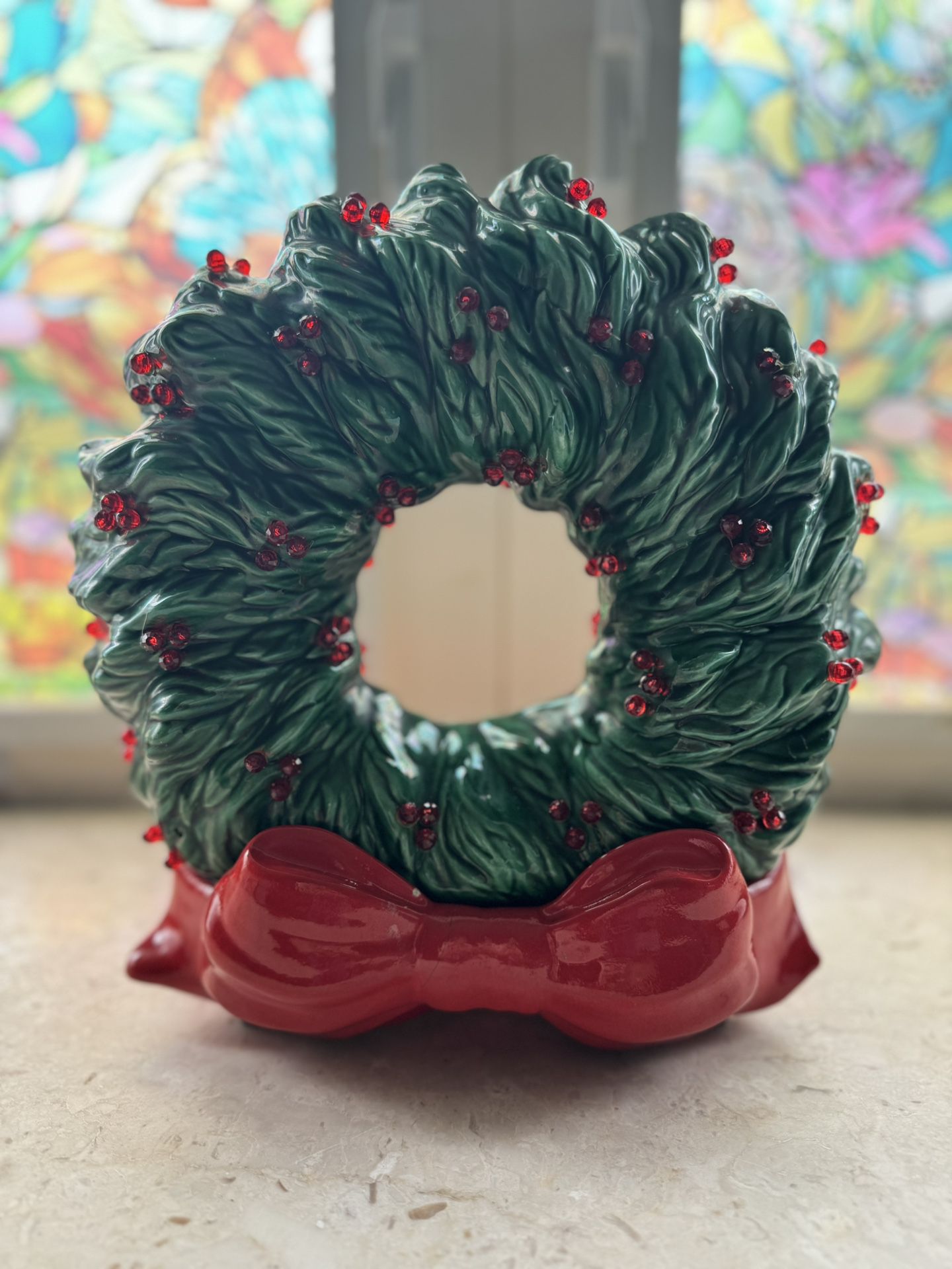 Vintage Ceramic Light Up Christmas Wreath 