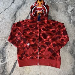 Bape Red Camo Shark / Tiger Double Hoodie🔥