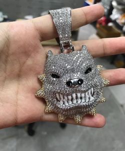HUGE 3.5" Angry Pitbull Pendant 14k Gold Plated Super Iced Out w/Simulated Diamonds Hip Hop, Rapper