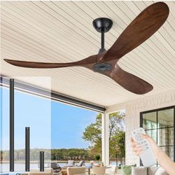 0604: New 60 inch Ceiling Fans Without Lights, Wet Rated Outdoor Ceiling Fans for Patios Outside Porch, 3 Blade Walnut Wood Ceiling Fan no Light with 