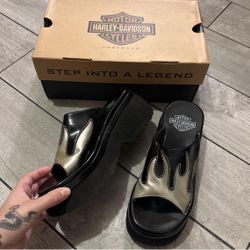 Rare dead-stock Authentic 90s y2k Harley Davidson black and grey platforms  