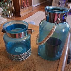 Two Decorative Glass Candle Holders