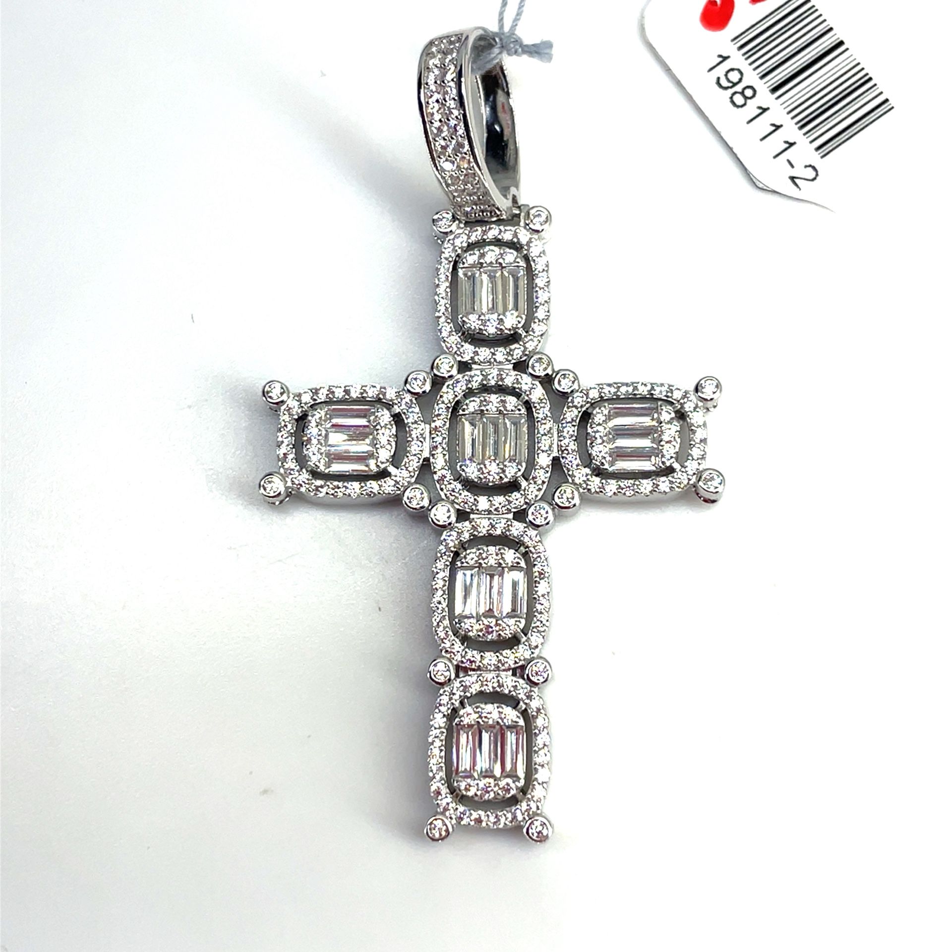 925 Sterling Silver CZ Oval Cluster Cross Pendant 9.10g 198111/2