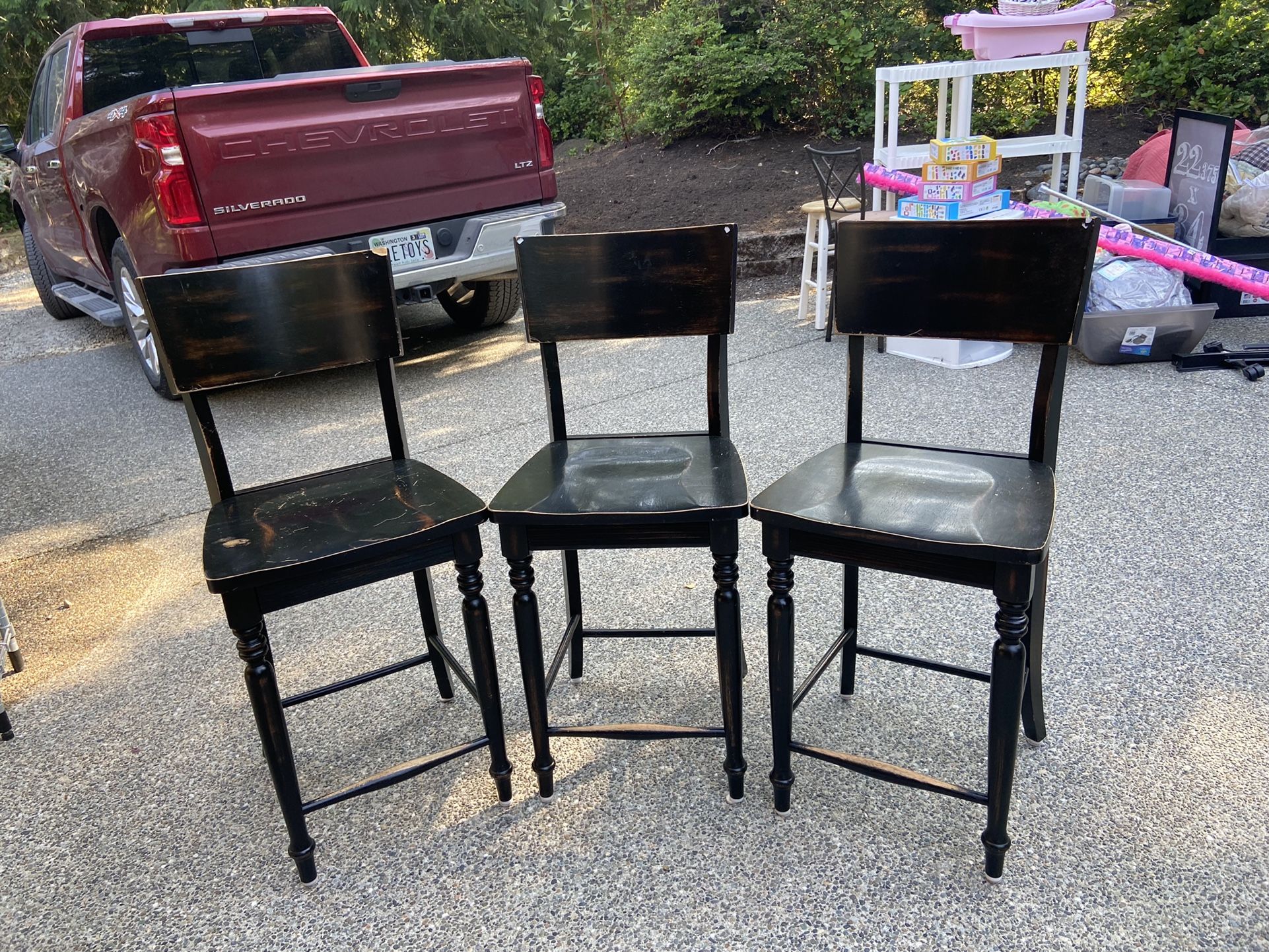 3 Wooden Counter Height Stools - Chairs 