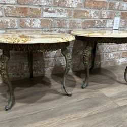Set Of 2 Old Marble Top Tables 