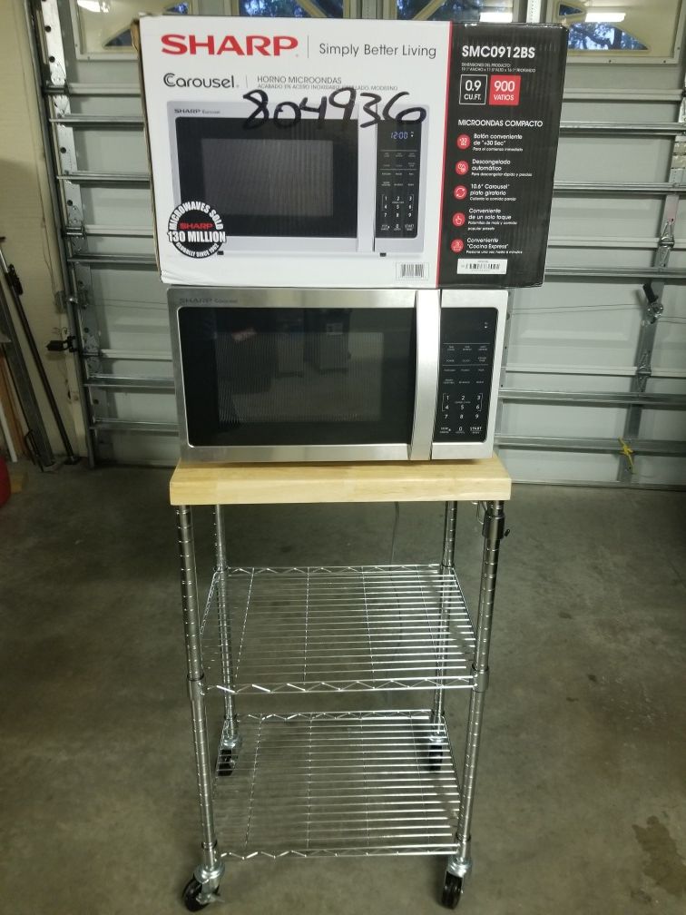 Sharp Microwave and Kitchen Cart