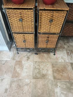 Wicker and Iron Storage Tables