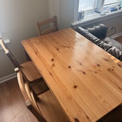 IKEA Wood Dinner Table With 4 Wood Chairs 
